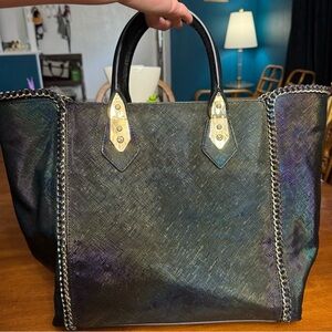 Henri bendel A-List petrol tote with chain detail